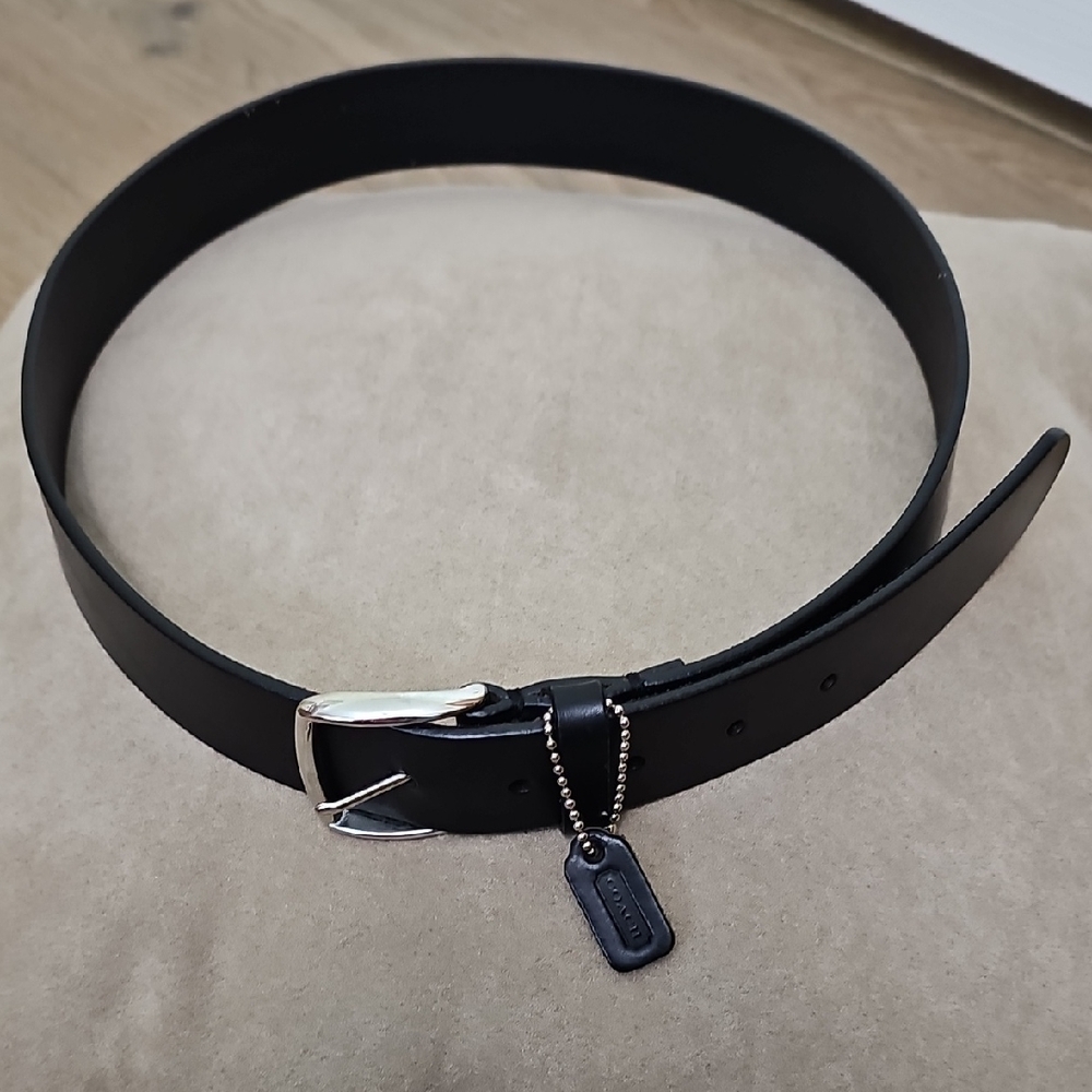 Coach Black Leather Belt with Silver Buckle